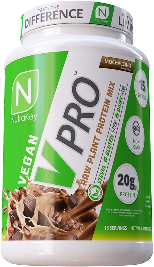 NutraKey V-Pro, Raw Plant Protein Powder, Organic, Vegan, Low Carb, Gluten Free with with 20g of Protein (Vanilla Cookie) 1.78-Pound.