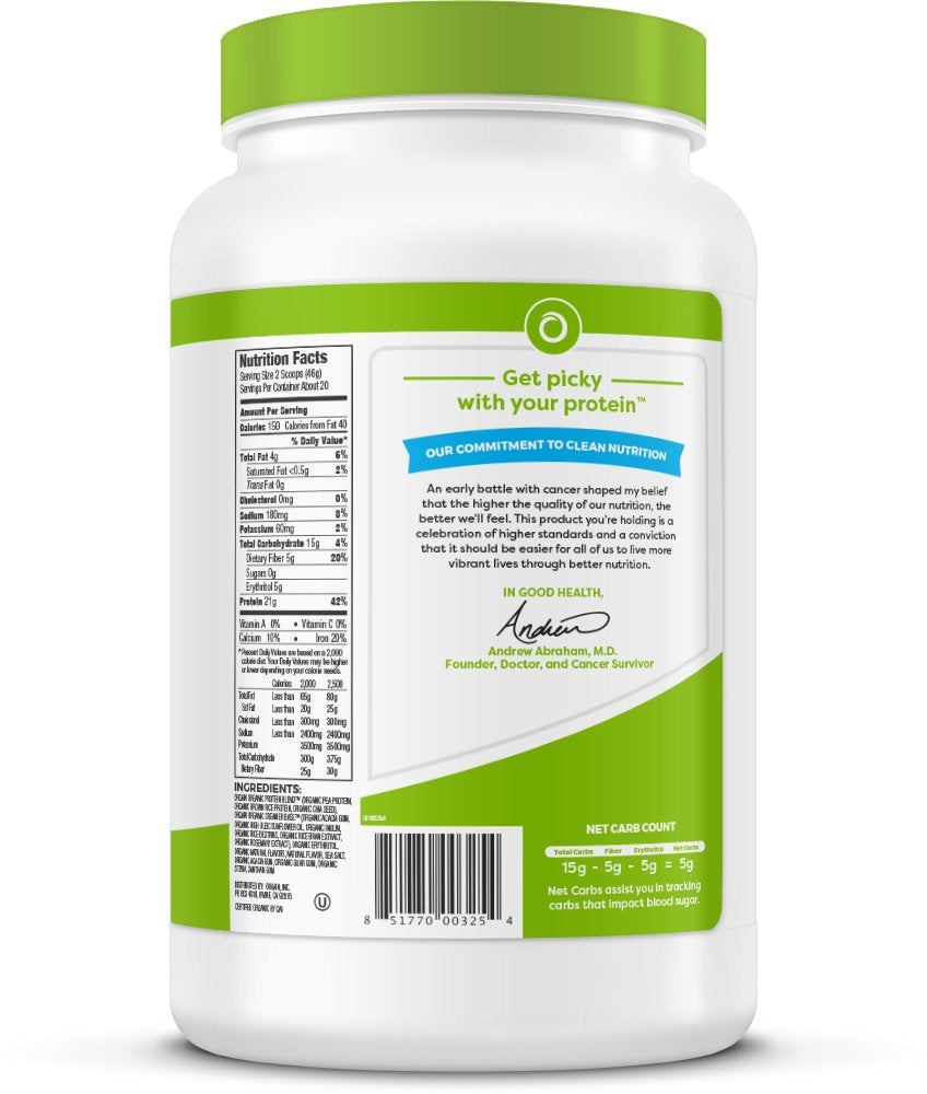 Orgain Organic Plant Based Protein Powder, Vanilla Bean - Vegan, Low Net Carbs, Non Dairy, Gluten Free, Lactose Free, No Sugar Added, Soy Free, Kosher, Non-GMO, 2.03 Pound