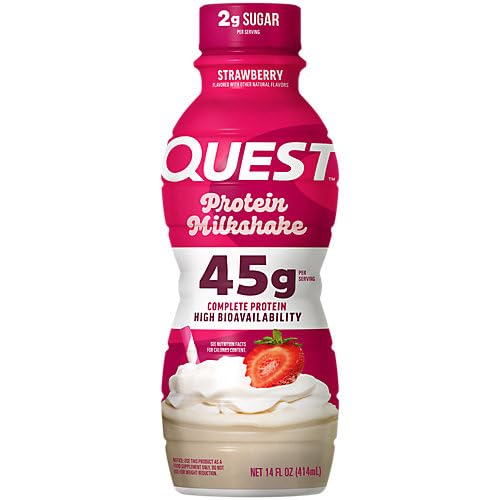 Quest Nutrition Chocolate Protein Shake, 45g Protein, 2g Sugar, 4g Net Carbs, Ready to Drink, Gluten Free, 12 Count | 45g Complete Protein, Ready to Drink, 4g Net Carbs, Gluten Free, Ultrafiltered Nonfat Milk, High Protein, 14 Fl Oz Bottles
