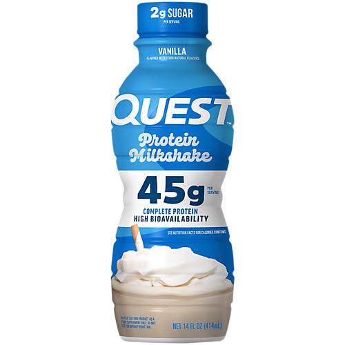 Quest Nutrition Chocolate Protein Shake, 45g Protein, 2g Sugar, 4g Net Carbs, Ready to Drink, Gluten Free, 12 Count | 45g Complete Protein, Ready to Drink, 4g Net Carbs, Gluten Free, Ultrafiltered Nonfat Milk, High Protein, 14 Fl Oz Bottles