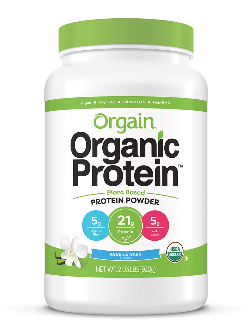 Orgain Organic Plant Based Protein Powder, Vanilla Bean - Vegan, Low Net Carbs, Non Dairy, Gluten Free, Lactose Free, No Sugar Added, Soy Free, Kosher, Non-GMO, 2.03 Pound