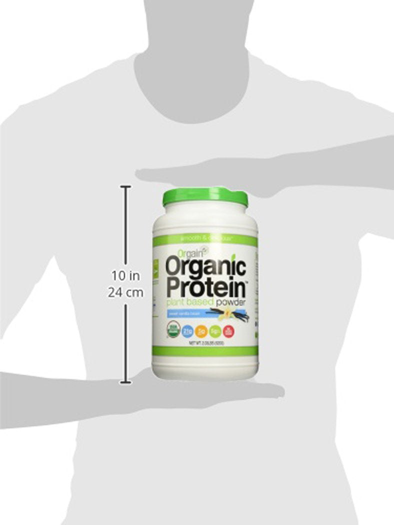 Orgain Organic Plant Based Protein Powder, Vanilla Bean - Vegan, Low Net Carbs, Non Dairy, Gluten Free, Lactose Free, No Sugar Added, Soy Free, Kosher, Non-GMO, 2.03 Pound