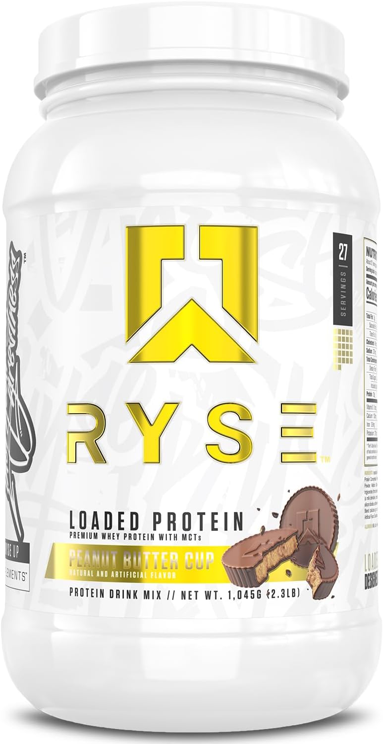 RYSE Loaded Protein Powder - Cinnamon Toast - 25g Whey Protein Isolate & Concentrate with Prebiotic Fiber & MCTs - Low Carb, Low Sugar, Digestive-Friendly - 20 Servings / 1.5 lb Tub