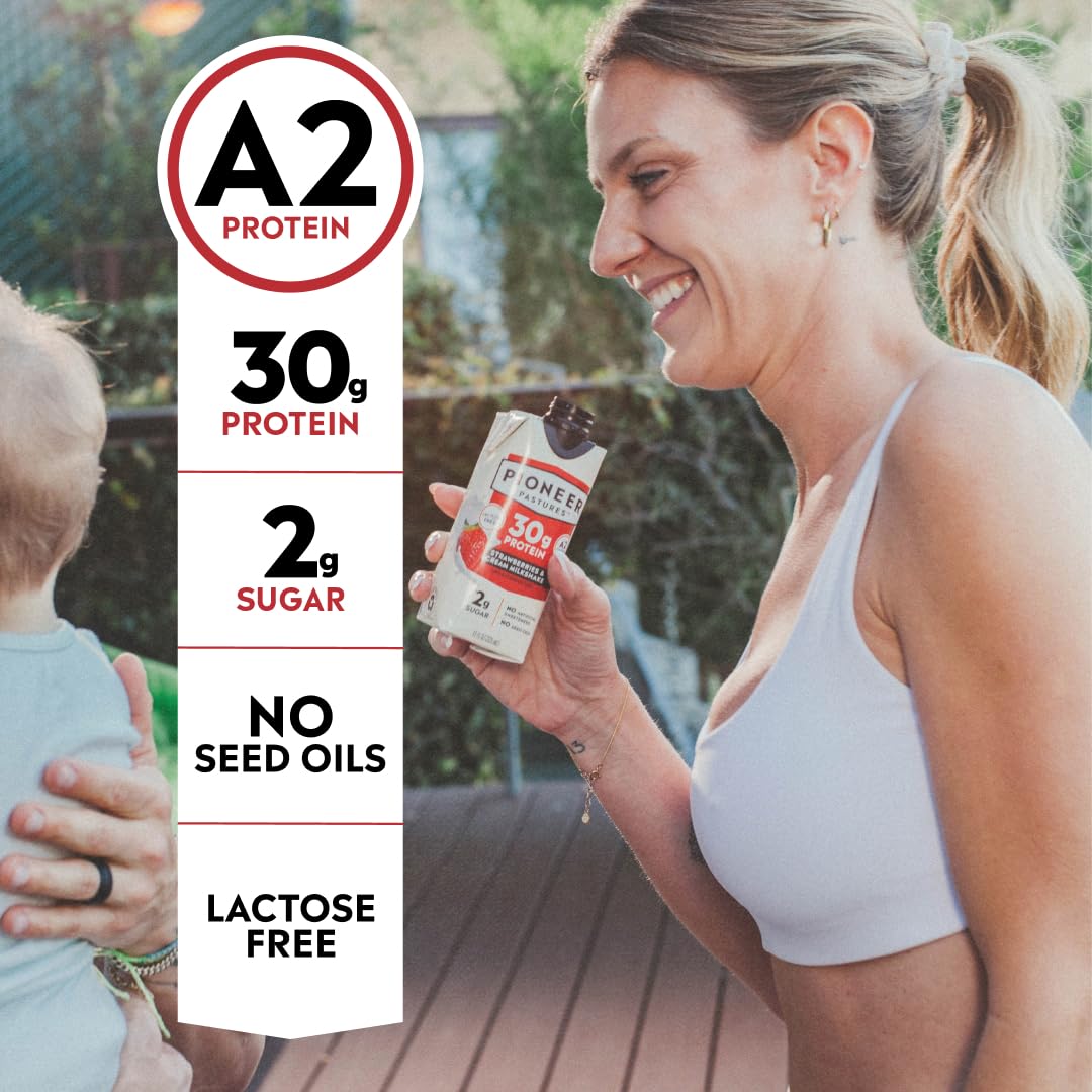 Pioneer Pastures High Protein A2 Milkshakes, Chocolate, 11oz, 12 Pack | A2 Protein Shake, 30g Protein, Ultra-Filtered, Lactose Free, 2g Sugar, No Seed Oils, No Artificial Sweeteners
