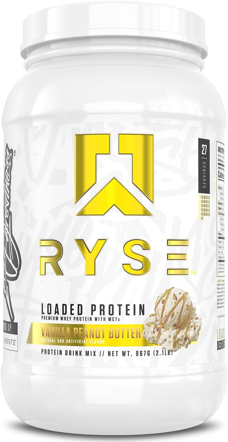 RYSE Loaded Protein Powder - Cinnamon Toast - 25g Whey Protein Isolate & Concentrate with Prebiotic Fiber & MCTs - Low Carb, Low Sugar, Digestive-Friendly - 20 Servings / 1.5 lb Tub