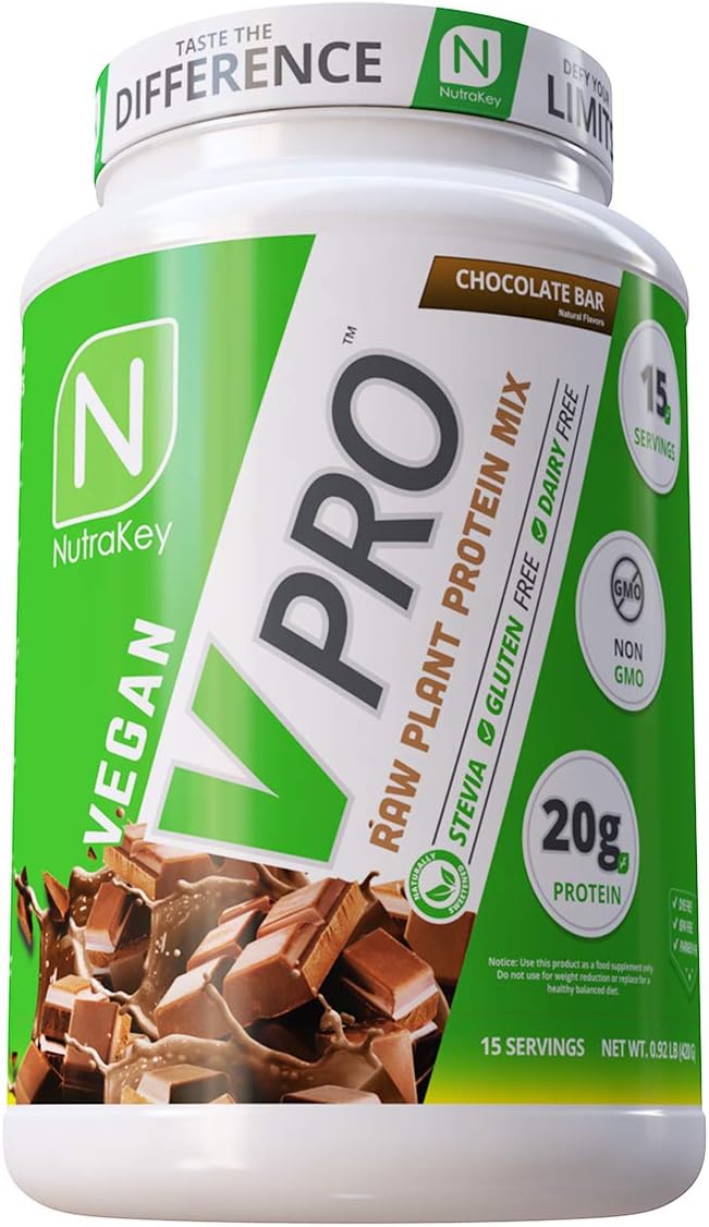 NutraKey V-Pro, Raw Plant Protein Powder, Organic, Vegan, Low Carb, Gluten Free with with 20g of Protein (Vanilla Cookie) 1.78-Pound.