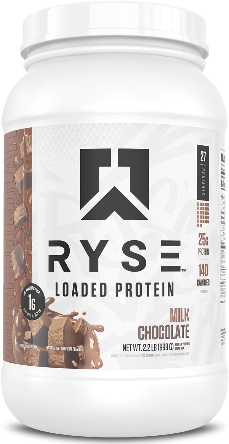 RYSE Loaded Protein Powder - Cinnamon Toast - 25g Whey Protein Isolate & Concentrate with Prebiotic Fiber & MCTs - Low Carb, Low Sugar, Digestive-Friendly - 20 Servings / 1.5 lb Tub