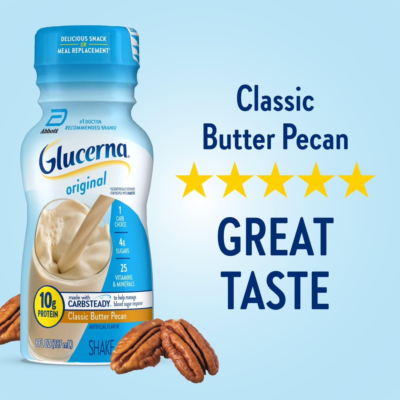 Glucerna Original Nutrition Shake to Support Blood Sugar Management | Diabetes Care Shake, 10g Protein, Ready-to-Drink Meal or Snack Replacement for Adults, 180 Calories, Vanilla, 24 Pack
