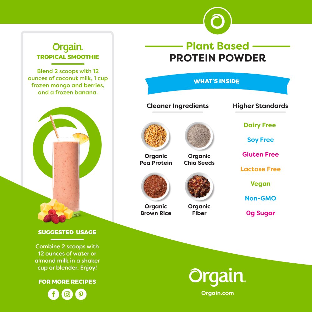 Orgain Organic Plant Based Protein Powder, Vanilla Bean - Vegan, Low Net Carbs, Non Dairy, Gluten Free, Lactose Free, No Sugar Added, Soy Free, Kosher, Non-GMO, 2.03 Pound