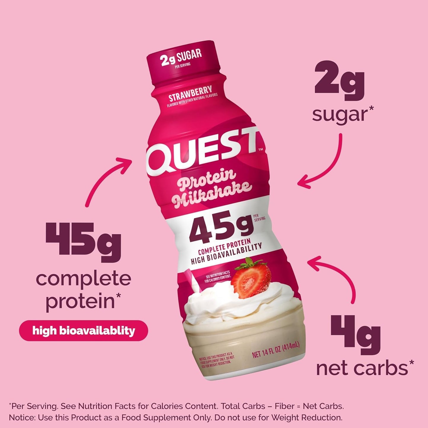 Quest Nutrition Chocolate Protein Shake, 45g Protein, 2g Sugar, 4g Net Carbs, Ready to Drink, Gluten Free, 12 Count | 45g Complete Protein, Ready to Drink, 4g Net Carbs, Gluten Free, Ultrafiltered Nonfat Milk, High Protein, 14 Fl Oz Bottles