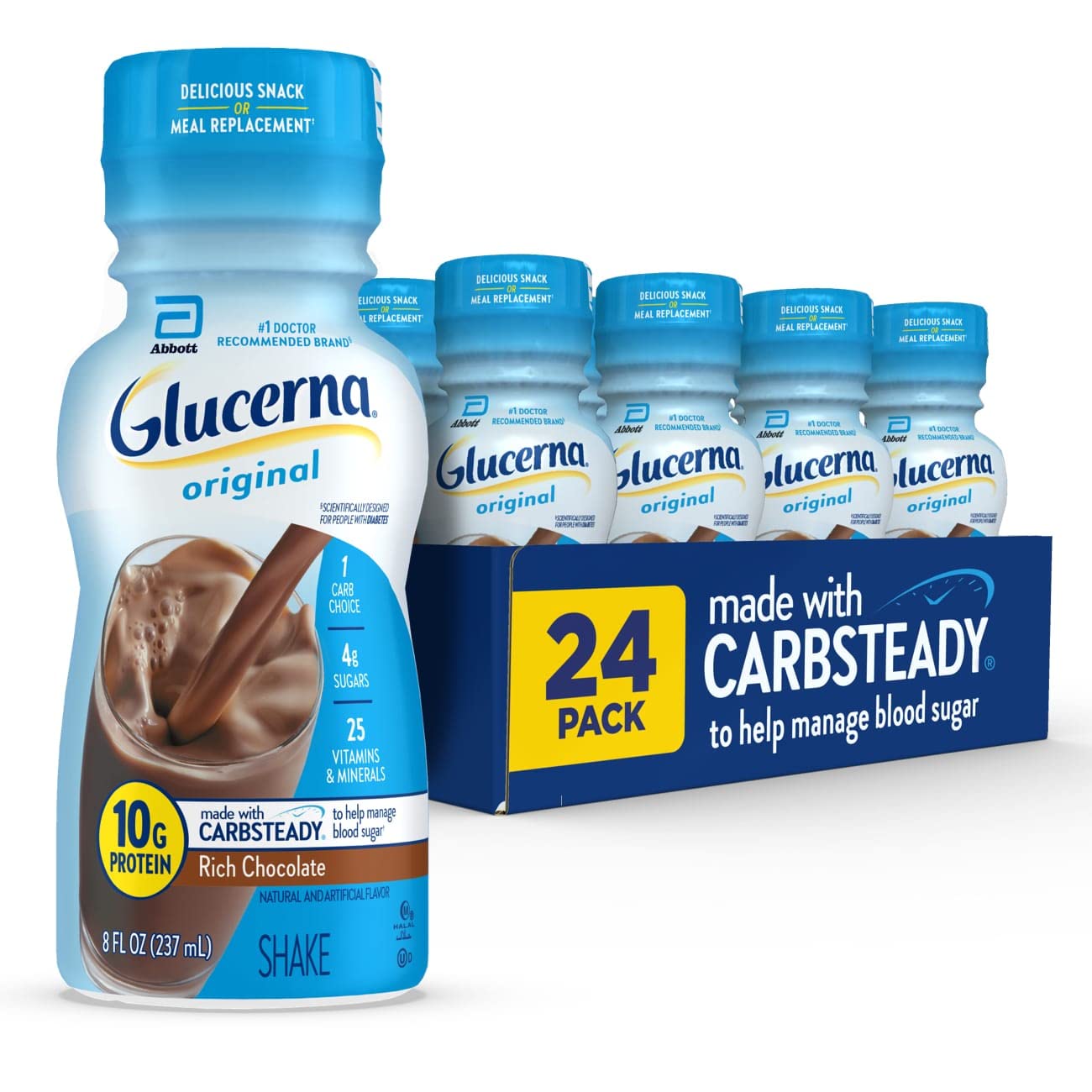 Glucerna Original Nutrition Shake to Support Blood Sugar Management | Diabetes Care Shake, 10g Protein, Ready-to-Drink Meal or Snack Replacement for Adults, 180 Calories, Vanilla, 24 Pack