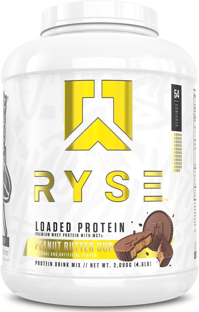 RYSE Loaded Protein Powder - Cinnamon Toast - 25g Whey Protein Isolate & Concentrate with Prebiotic Fiber & MCTs - Low Carb, Low Sugar, Digestive-Friendly - 20 Servings / 1.5 lb Tub