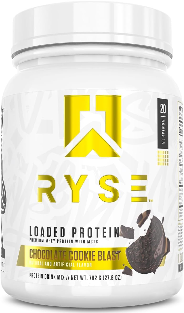 RYSE Loaded Protein Powder - Cinnamon Toast - 25g Whey Protein Isolate & Concentrate with Prebiotic Fiber & MCTs - Low Carb, Low Sugar, Digestive-Friendly - 20 Servings / 1.5 lb Tub