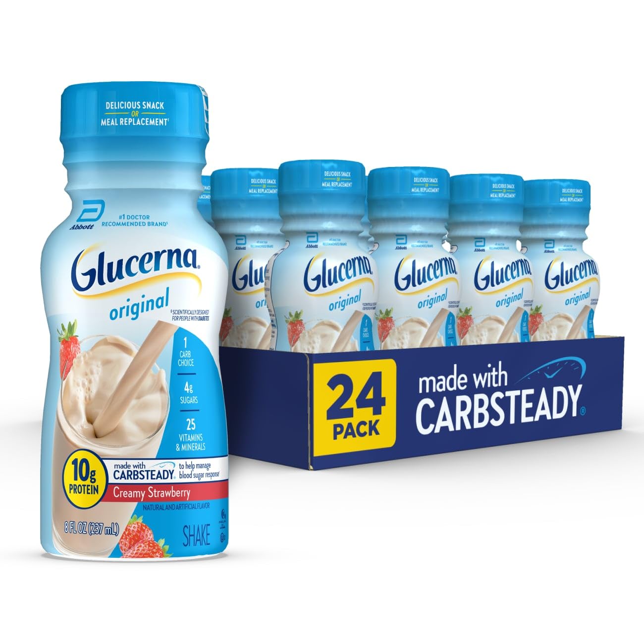 Glucerna Original Nutrition Shake to Support Blood Sugar Management | Diabetes Care Shake, 10g Protein, Ready-to-Drink Meal or Snack Replacement for Adults, 180 Calories, Vanilla, 24 Pack