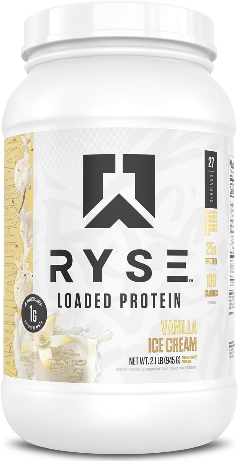RYSE Loaded Protein Powder - Cinnamon Toast - 25g Whey Protein Isolate & Concentrate with Prebiotic Fiber & MCTs - Low Carb, Low Sugar, Digestive-Friendly - 20 Servings / 1.5 lb Tub