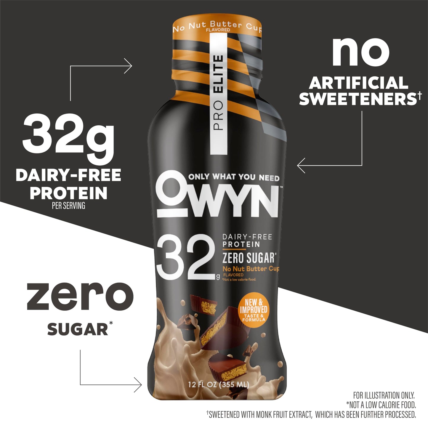 OWYN Only What You Need 32g Chocolate Flavored Protein Shake, 12 Ct | 32g Protein, Zero Sugar, 3g Fiber, Dairy Free, Plant Protein, Gluten Free, Individual 12fl oz Bottles