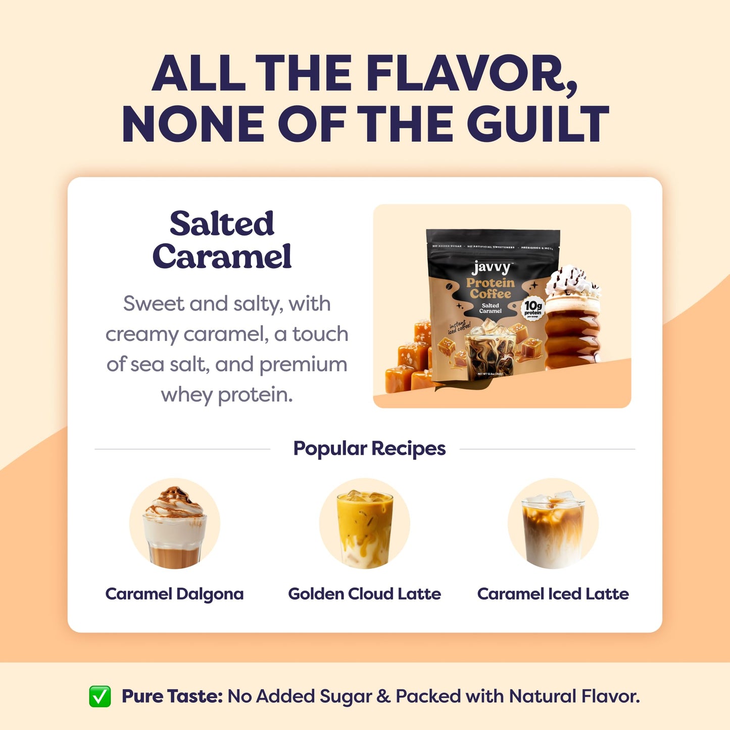 Javvy Protein Iced Coffee - Premium Whey Protein & Iced Coffees, 100% Natural Cold Brew, Zero Artificial Flavors & Sweeteners, 80mg Caffeine, No Added Sugar, 20 Servings, Caramel, 1 Pack