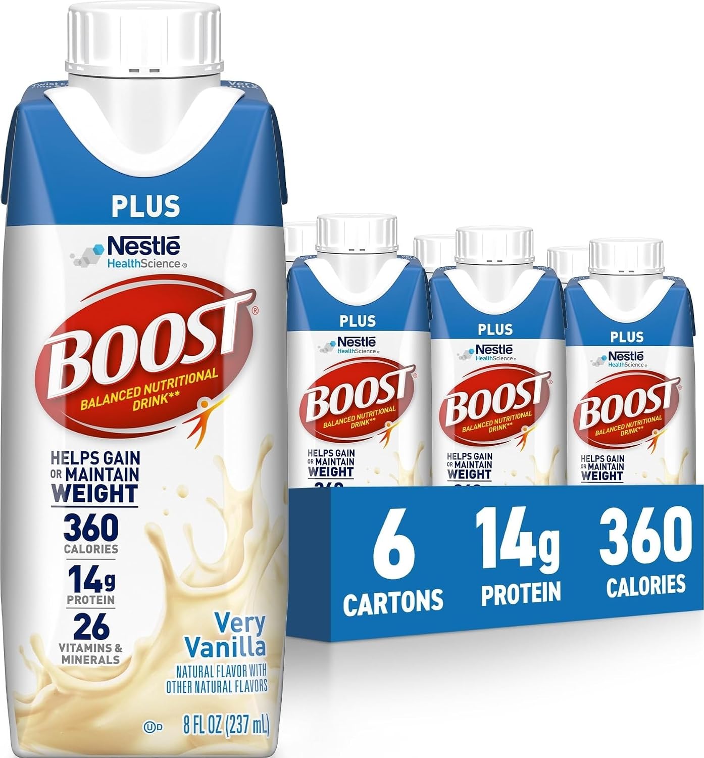BOOST Plus Nutritional Drink, Rich Chocolate, 8 fl oz (Pack of 24) | Balanced, 8 FL OZ