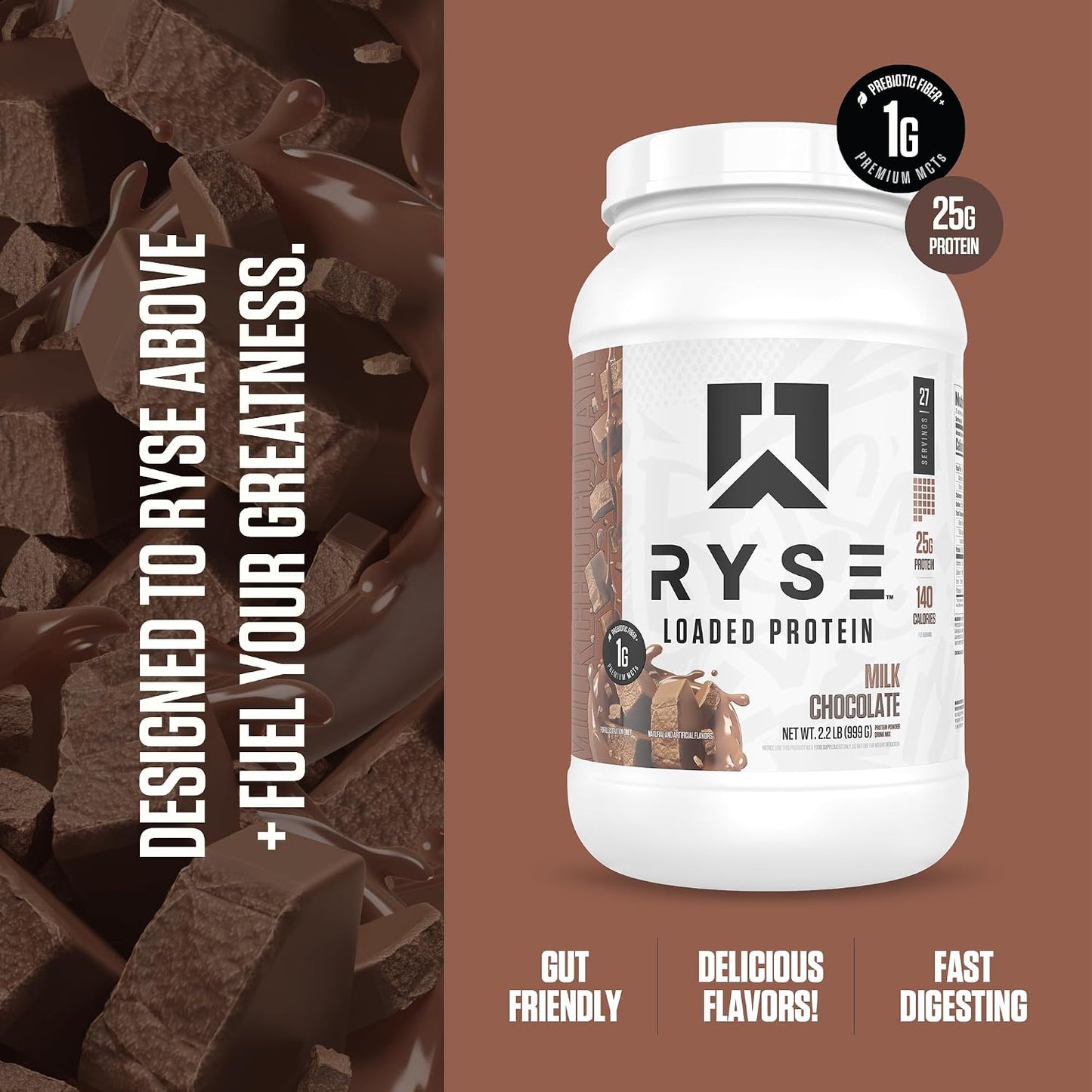 RYSE Loaded Protein Powder - Cinnamon Toast - 25g Whey Protein Isolate & Concentrate with Prebiotic Fiber & MCTs - Low Carb, Low Sugar, Digestive-Friendly - 20 Servings / 1.5 lb Tub