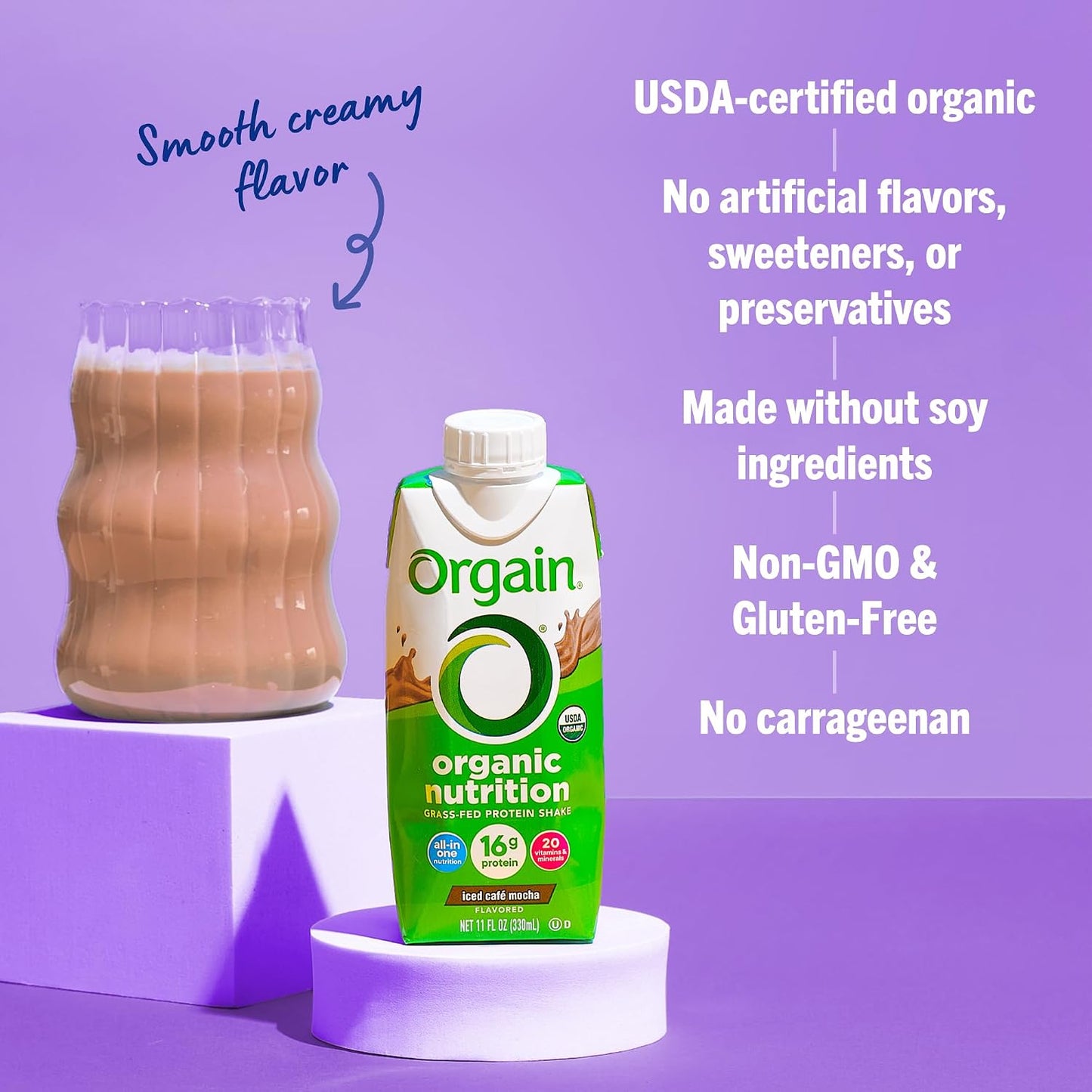 Orgain Organic Grass Fed Dairy 16g Protein Shake, Vanilla, 11oz, 12pk | Ready to drink grass-fed dairy protein, meal replacement, 20 vitamins & minerals, fruits & vegetables, non-GMO, gluten-free