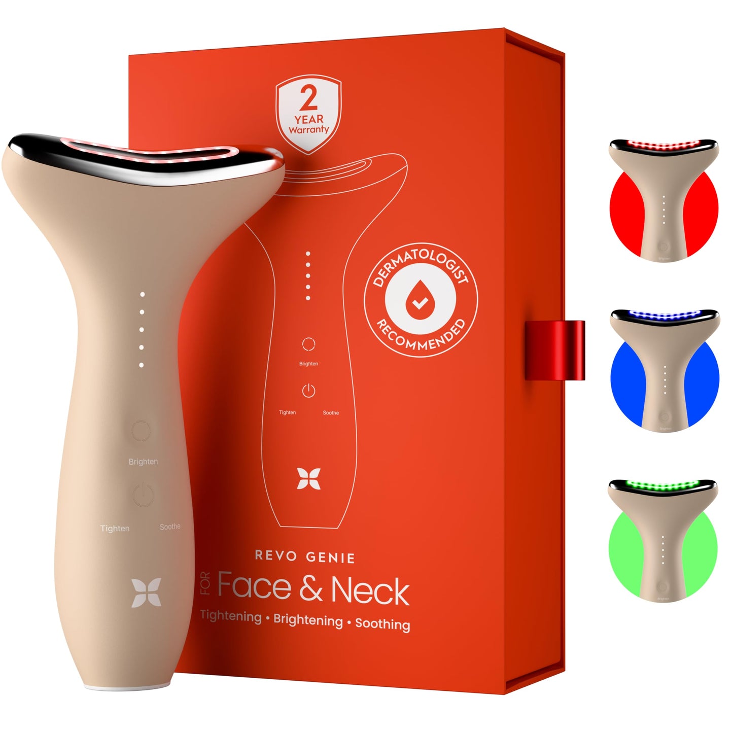 REVO Genie | Face & Neck Beauty Massager with Ultra Powerful LEDs for Wrinkles, Fine Lines, Puffy Skin, Uneven Skin Tone, Lymphatic Drainage, Lifting & Firming Facial Sculpting Tool with Light Therapy