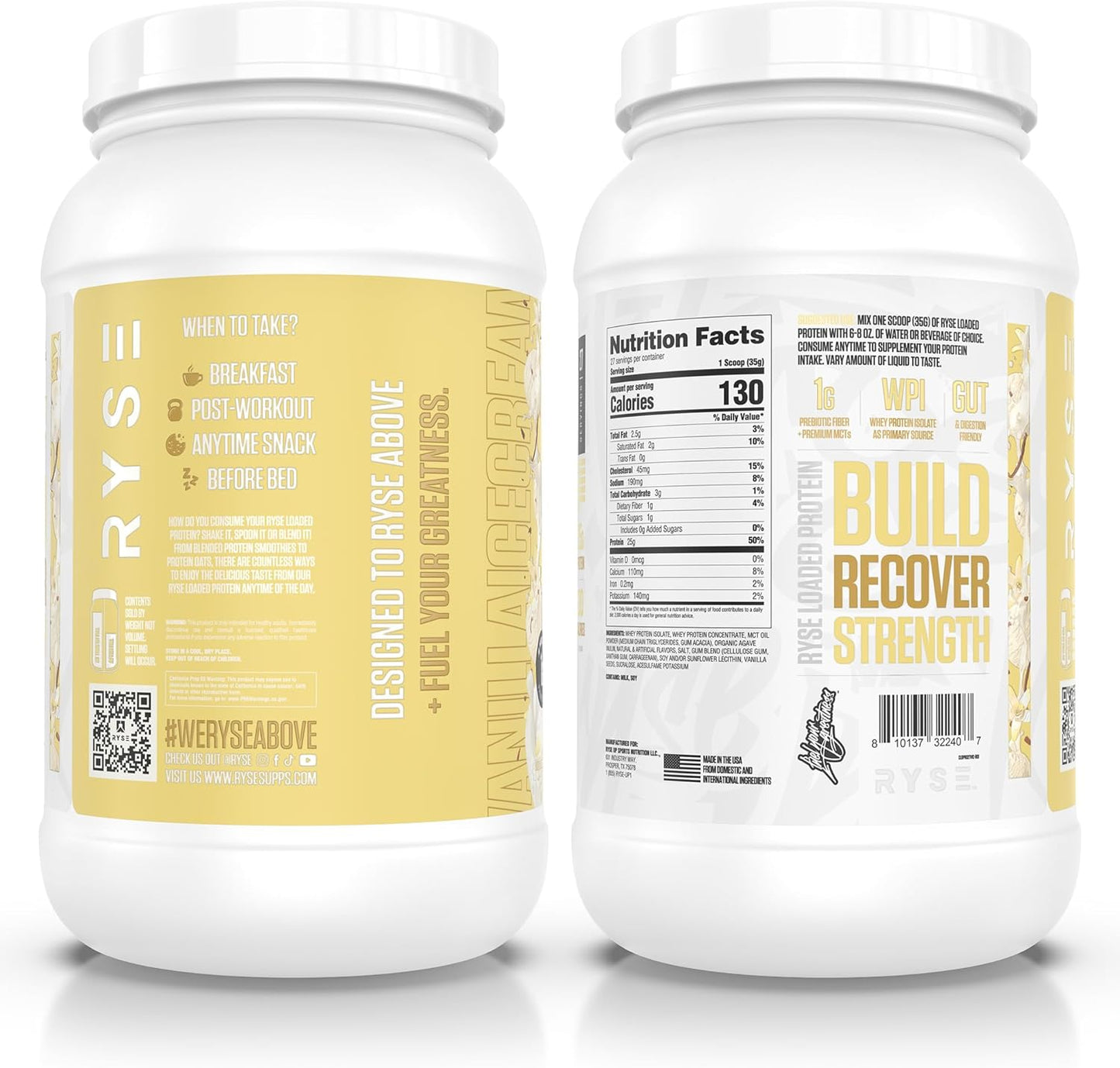 RYSE Loaded Protein Powder - Cinnamon Toast - 25g Whey Protein Isolate & Concentrate with Prebiotic Fiber & MCTs - Low Carb, Low Sugar, Digestive-Friendly - 20 Servings / 1.5 lb Tub