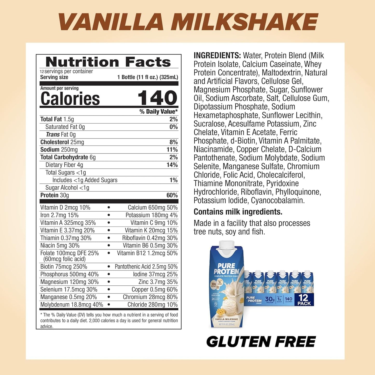 Pure Protein Chocolate Protein Shake, 30g Complete Protein, Ready to Drink and Keto-Friendly, Vitamins A, C, D, and E plus Zinc to Support Immune Health, 11oz Bottles, 12 Pack | Ready to Drink and Keto-Friendly, Vitamins A, C, D, and E plus Zinc to Suppor