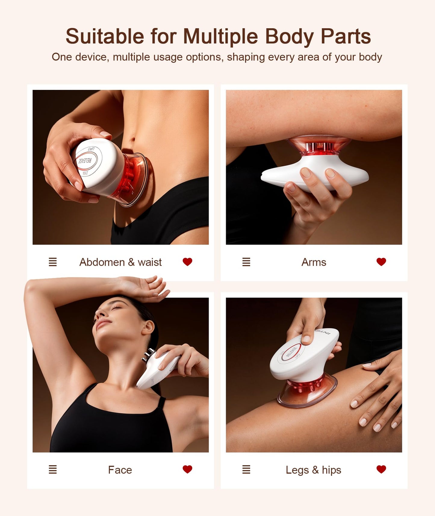INTEO 3 in 1 Face & Body Sculpting Machine – Rechargeable Beauty Device for Body Contouring, Cellulite Massager Tool with Red Light Therapy for Home Spa or Travel Self-Care