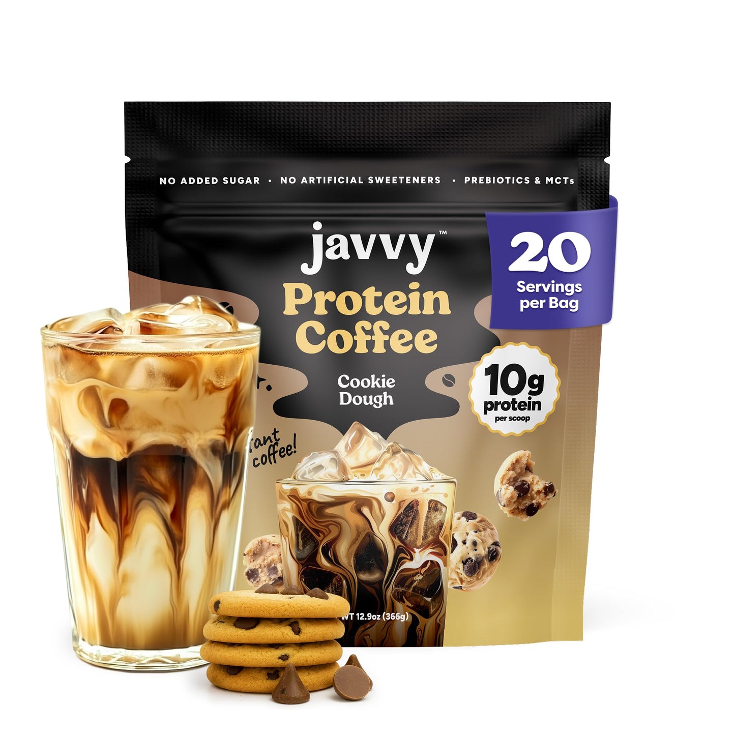 Javvy Protein Iced Coffee - Premium Whey Protein & Iced Coffees, 100% Natural Cold Brew, Zero Artificial Flavors & Sweeteners, 80mg Caffeine, No Added Sugar, 20 Servings, Caramel, 1 Pack