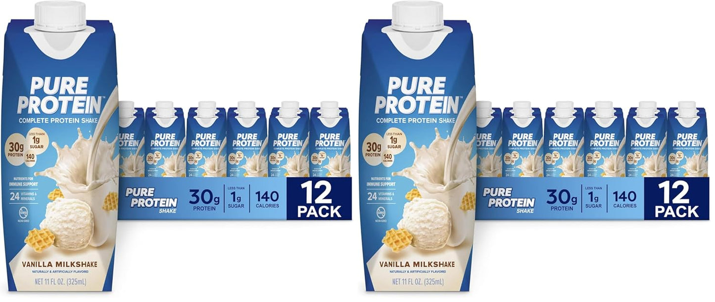 Pure Protein Chocolate Protein Shake, 30g Complete Protein, Ready to Drink and Keto-Friendly, Vitamins A, C, D, and E plus Zinc to Support Immune Health, 11oz Bottles, 12 Pack | Ready to Drink and Keto-Friendly, Vitamins A, C, D, and E plus Zinc to Suppor