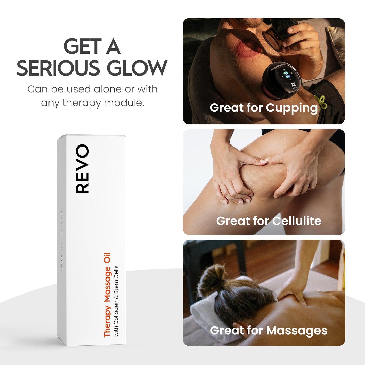 REVO Anti Cellulite Massage Oil Infused with Collagen & Stem-Cells for More Elastic, Tighter Skin