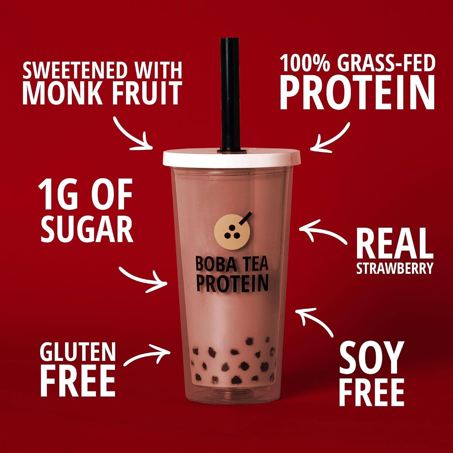 Strawberry Milk Tea | 25g Grass-Fed Whey Protein Isolate Powder | Gluten-Free & Soy-Free Bubble Tea Protein Drink | Real Ingredients & Lactose-Free Protein Drink | 25 Servings