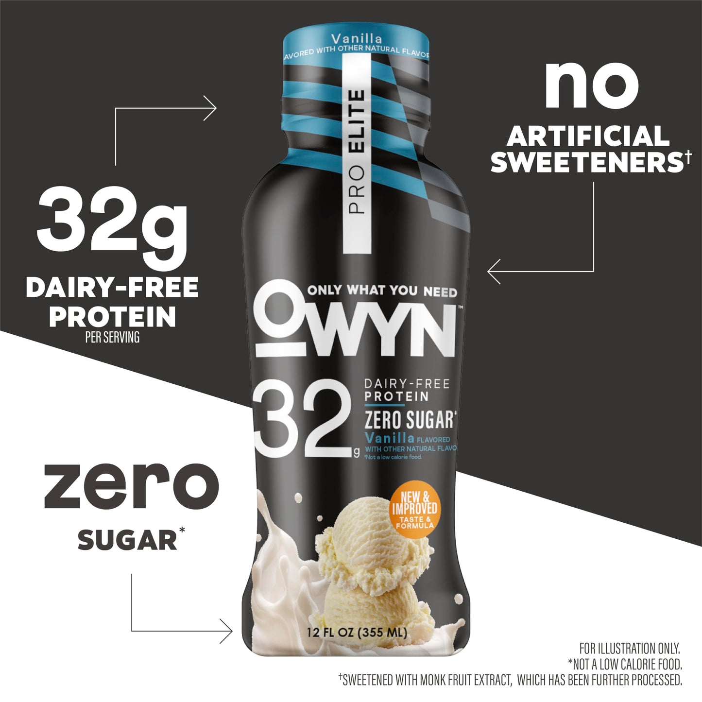 OWYN Only What You Need 32g Chocolate Flavored Protein Shake, 12 Ct | 32g Protein, Zero Sugar, 3g Fiber, Dairy Free, Plant Protein, Gluten Free, Individual 12fl oz Bottles