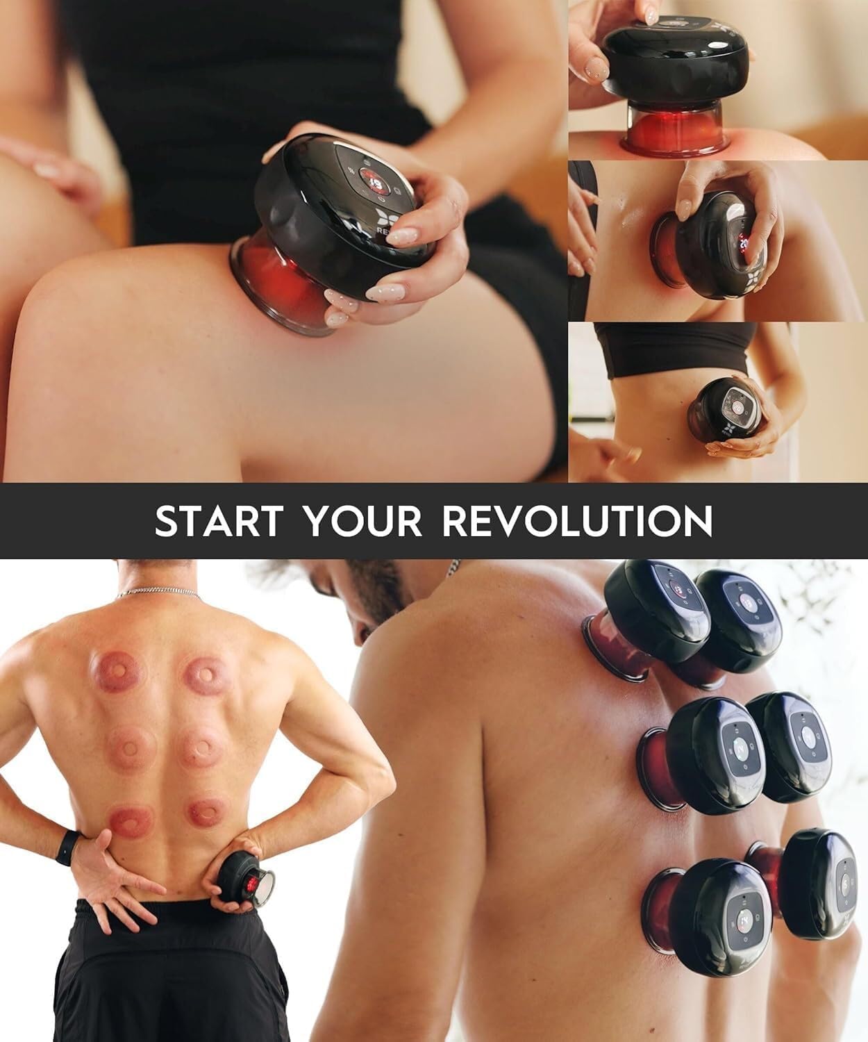 REVO The Original 4-in-1 Smart Cupping Therapy Massager, Red Light Therapy for Targeted Pain Relief, Knots, Aches, Muscle Soreness, Circulation & Tighter Skin, Portable Electric Massager- 2 Pack