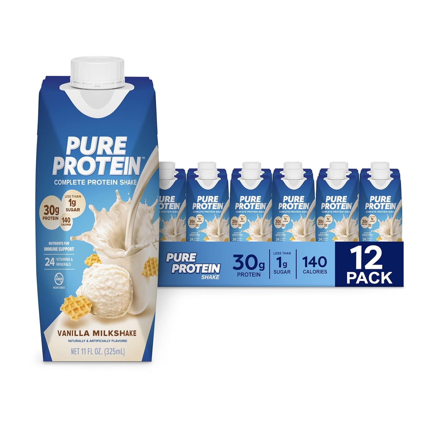 Pure Protein Chocolate Protein Shake, 30g Complete Protein, Ready to Drink and Keto-Friendly, Vitamins A, C, D, and E plus Zinc to Support Immune Health, 11oz Bottles, 12 Pack | Ready to Drink and Keto-Friendly, Vitamins A, C, D, and E plus Zinc to Suppor