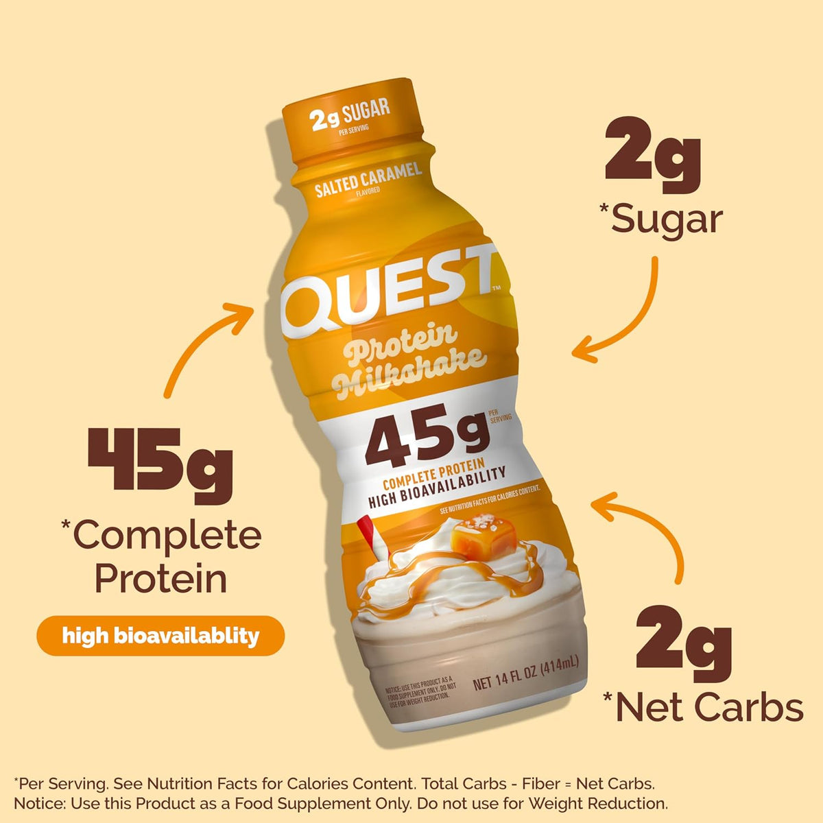 Quest Nutrition Chocolate Protein Shake, 45g Protein, 2g Sugar, 4g Net Carbs, Ready to Drink, Gluten Free, 12 Count | 45g Complete Protein, Ready to Drink, 4g Net Carbs, Gluten Free, Ultrafiltered Nonfat Milk, High Protein, 14 Fl Oz Bottles