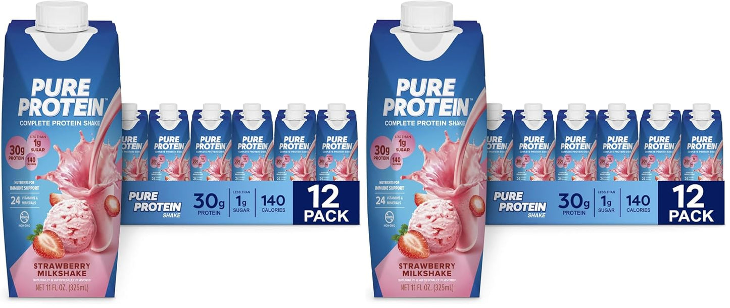 Pure Protein Chocolate Protein Shake, 30g Complete Protein, Ready to Drink and Keto-Friendly, Vitamins A, C, D, and E plus Zinc to Support Immune Health, 11oz Bottles, 12 Pack | Ready to Drink and Keto-Friendly, Vitamins A, C, D, and E plus Zinc to Suppor