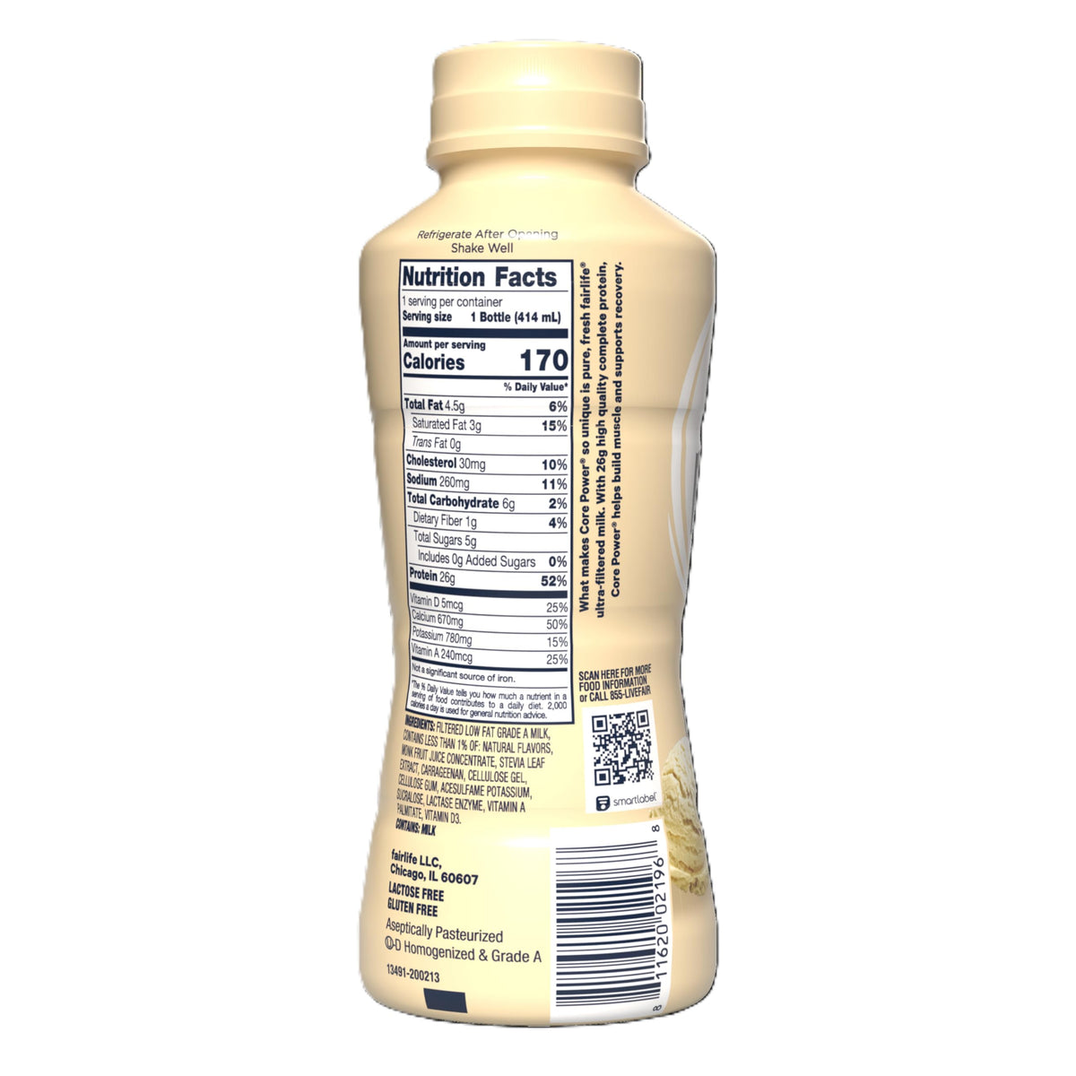 Core Power Protein Shake, Vanilla, 26g Bottle, 14oz, 12 Pack