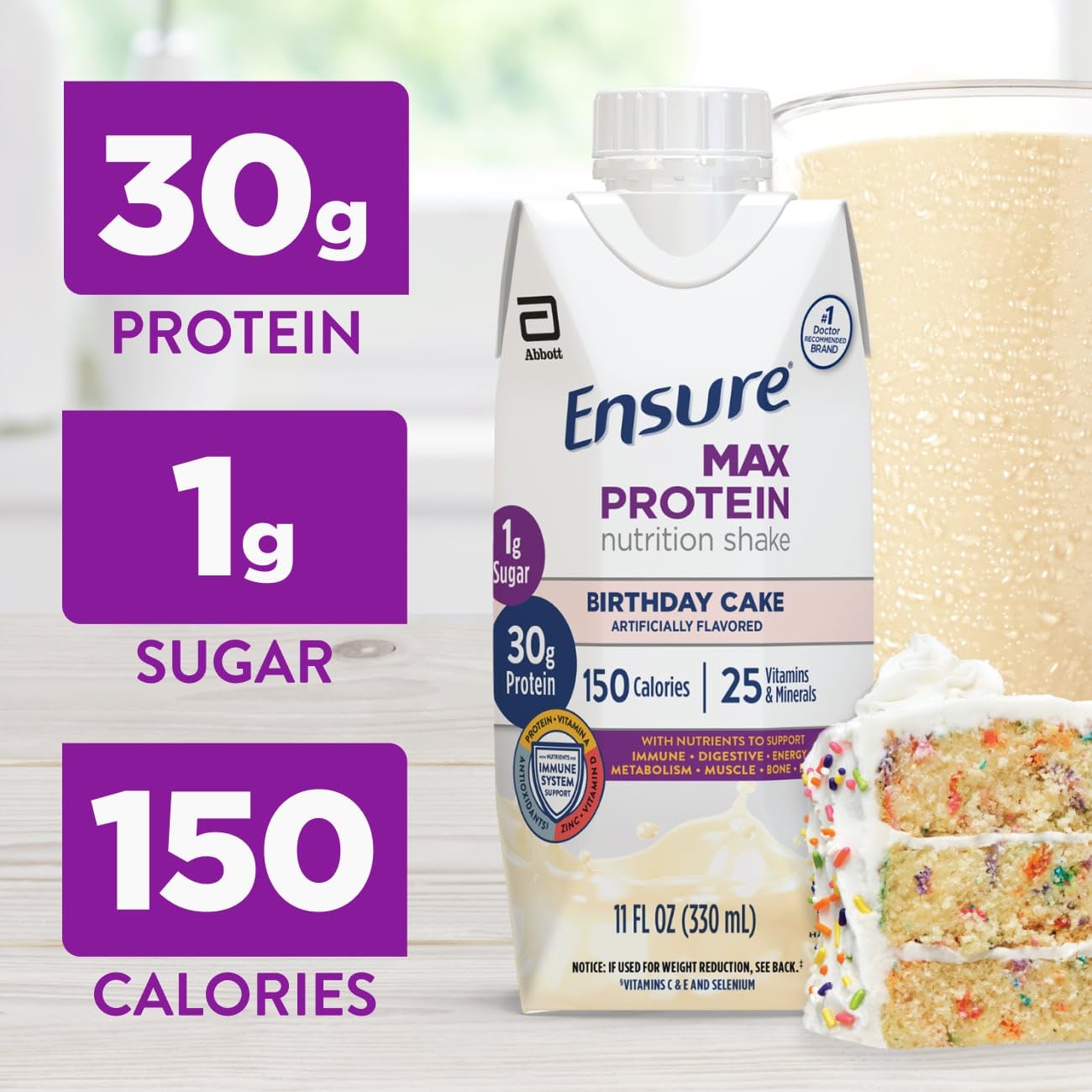 Ensure Max Protein Milk Chocolate Shake, 30g High Protein, 12 Pack | 30g Protein to Support Muscle Health & Manage Hunger for Adults, Each Protein Shake has 1g Sugar, 150 Calories, 4g Fiber