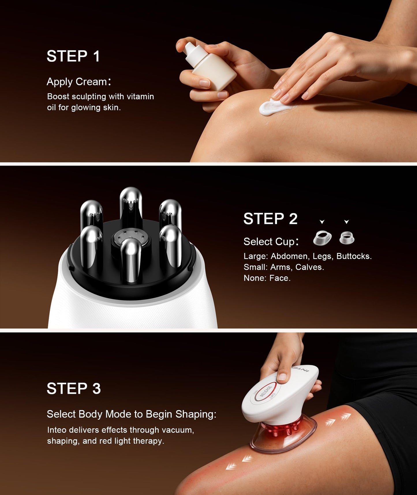 INTEO 3 in 1 Face & Body Sculpting Machine – Rechargeable Beauty Device for Body Contouring, Cellulite Massager Tool with Red Light Therapy for Home Spa or Travel Self-Care