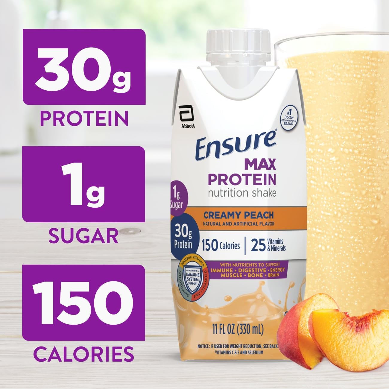 Ensure Max Protein Milk Chocolate Shake, 30g High Protein, 12 Pack | 30g Protein to Support Muscle Health & Manage Hunger for Adults, Each Protein Shake has 1g Sugar, 150 Calories, 4g Fiber
