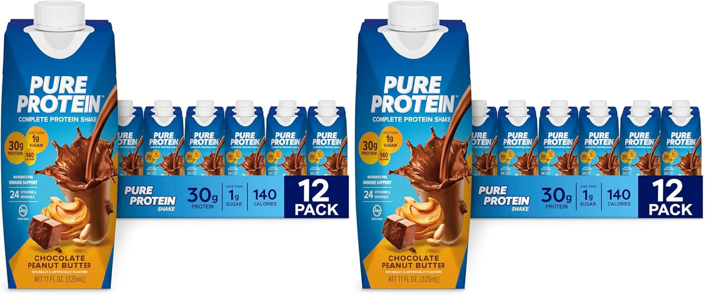 Pure Protein Chocolate Protein Shake, 30g Complete Protein, Ready to Drink and Keto-Friendly, Vitamins A, C, D, and E plus Zinc to Support Immune Health, 11oz Bottles, 12 Pack | Ready to Drink and Keto-Friendly, Vitamins A, C, D, and E plus Zinc to Suppor
