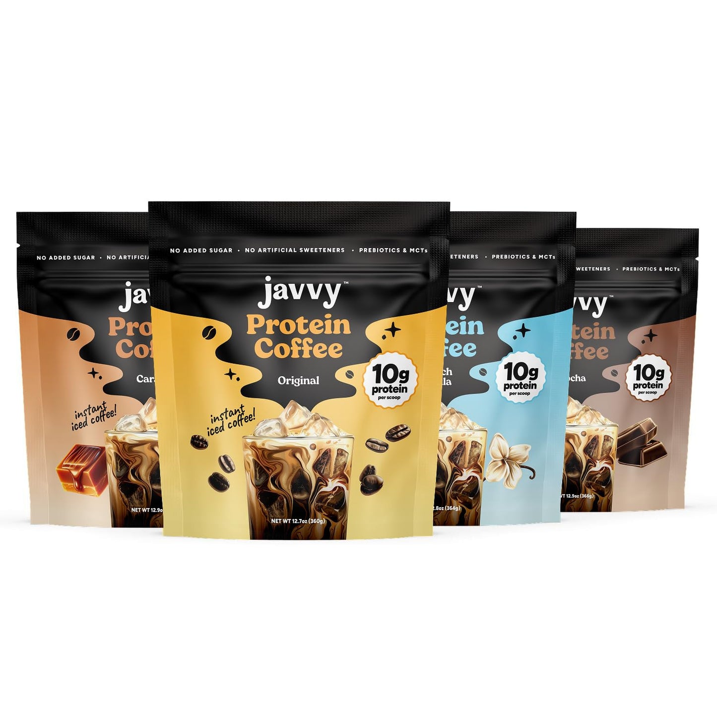 Javvy Protein Iced Coffee - Premium Whey Protein & Iced Coffees, 100% Natural Cold Brew, Zero Artificial Flavors & Sweeteners, 80mg Caffeine, No Added Sugar, 20 Servings, Caramel, 1 Pack