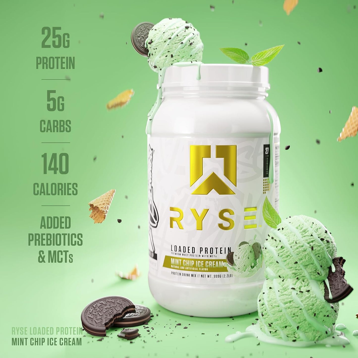 RYSE Loaded Protein Powder - Cinnamon Toast - 25g Whey Protein Isolate & Concentrate with Prebiotic Fiber & MCTs - Low Carb, Low Sugar, Digestive-Friendly - 20 Servings / 1.5 lb Tub