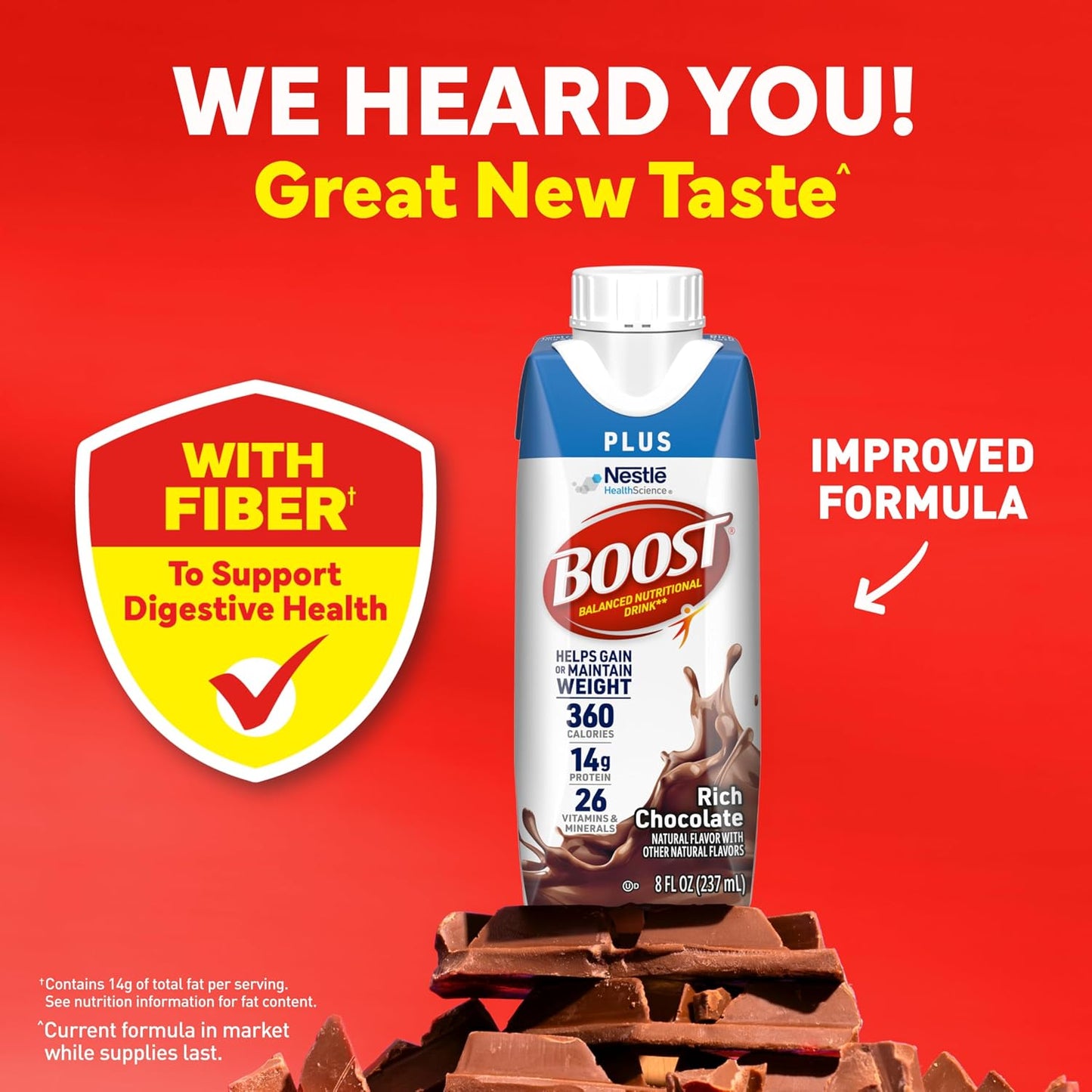 BOOST Plus Nutritional Drink, Rich Chocolate, 8 fl oz (Pack of 24) | Balanced, 8 FL OZ