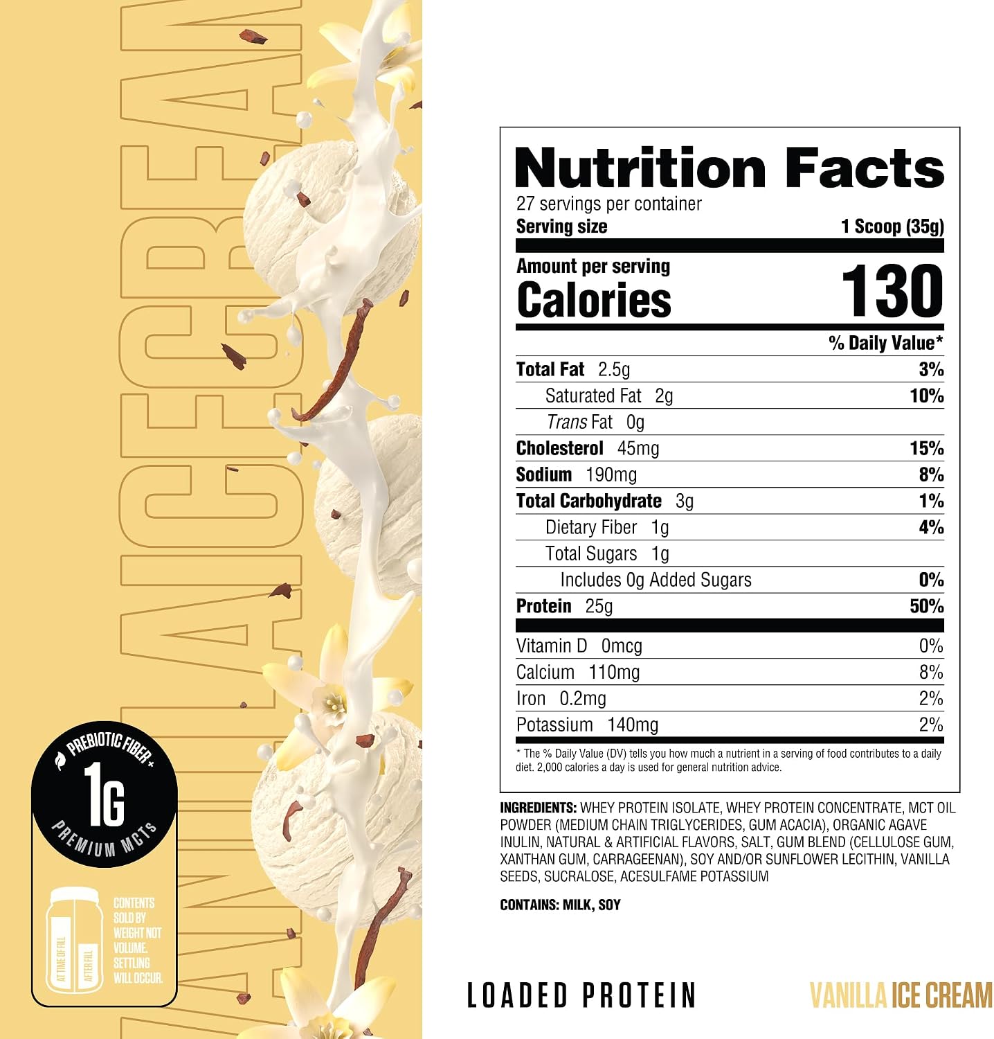 RYSE Loaded Protein Powder - Cinnamon Toast - 25g Whey Protein Isolate & Concentrate with Prebiotic Fiber & MCTs - Low Carb, Low Sugar, Digestive-Friendly - 20 Servings / 1.5 lb Tub