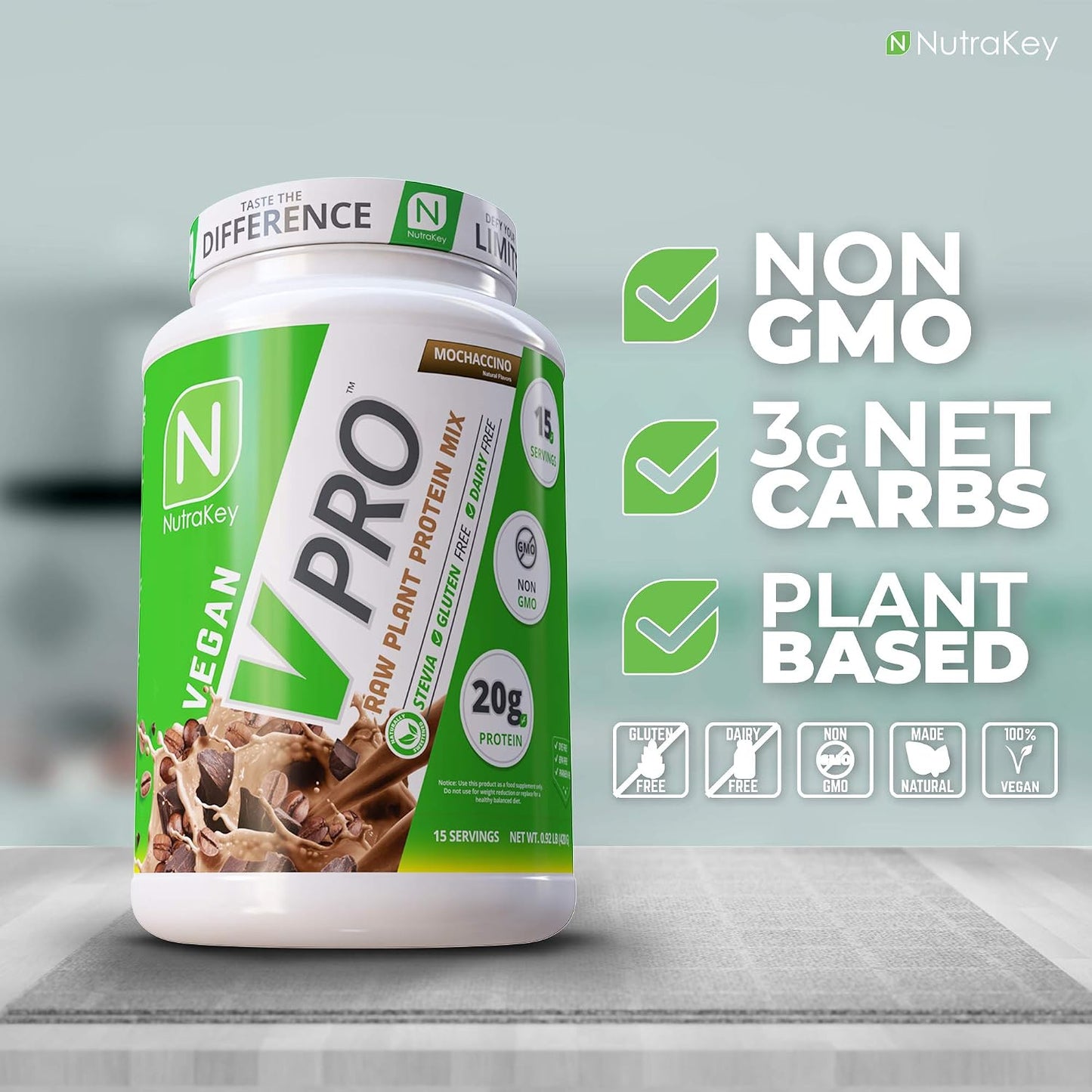 NutraKey V-Pro, Raw Plant Protein Powder, Organic, Vegan, Low Carb, Gluten Free with with 20g of Protein (Vanilla Cookie) 1.78-Pound.