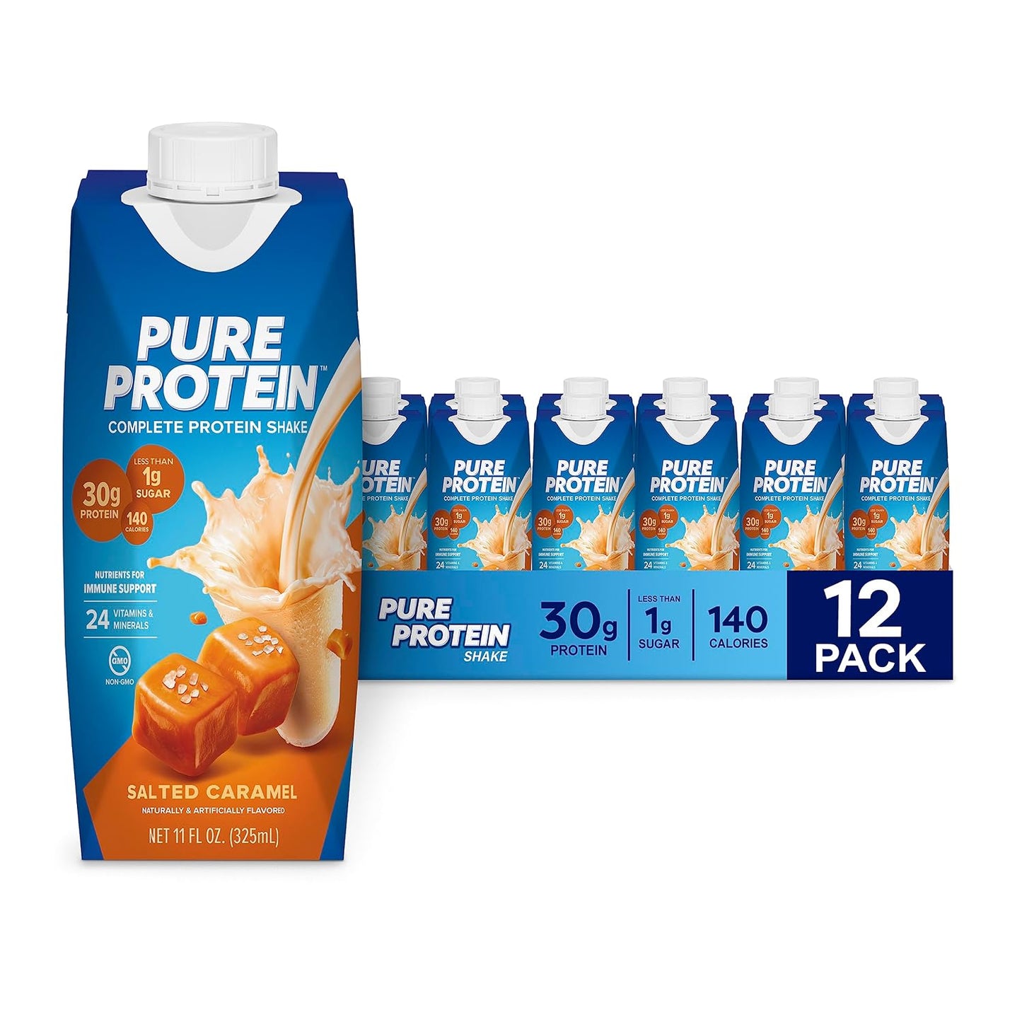 Pure Protein Chocolate Protein Shake, 30g Complete Protein, Ready to Drink and Keto-Friendly, Vitamins A, C, D, and E plus Zinc to Support Immune Health, 11oz Bottles, 12 Pack | Ready to Drink and Keto-Friendly, Vitamins A, C, D, and E plus Zinc to Suppor