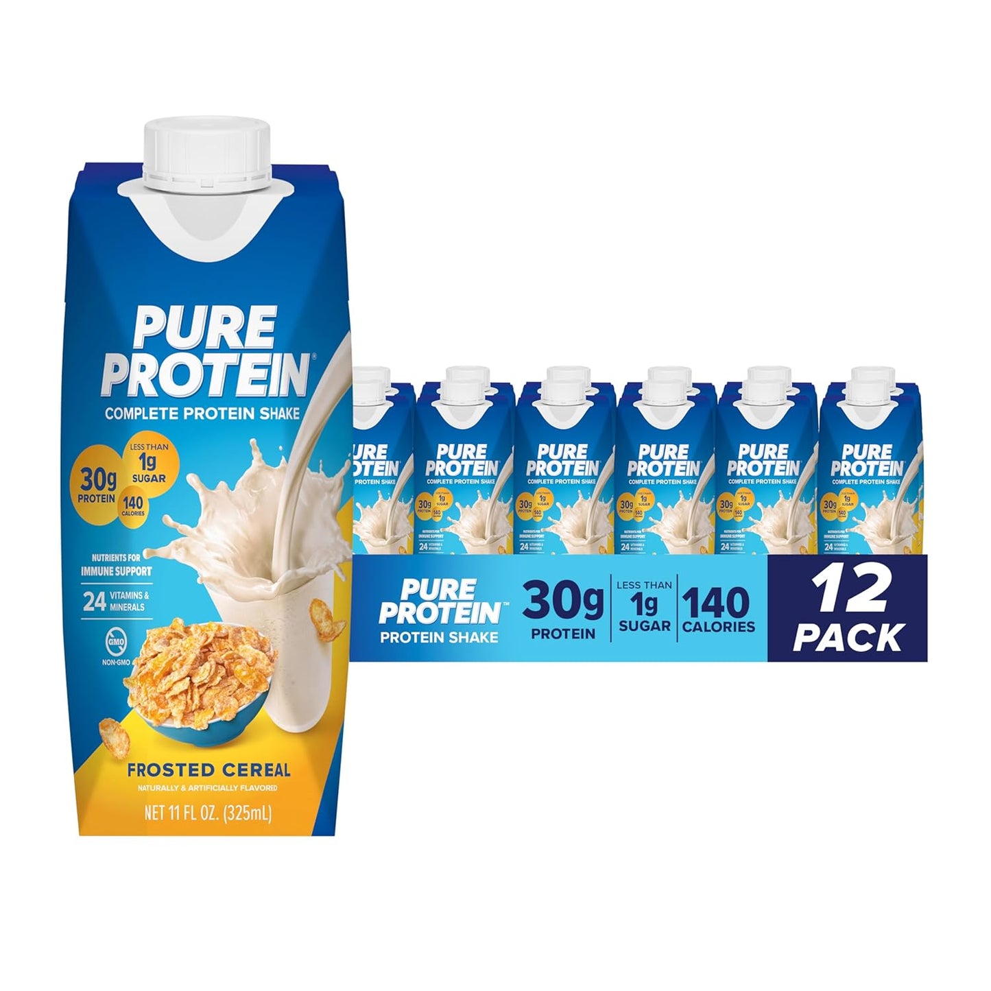 Pure Protein Chocolate Protein Shake, 30g Complete Protein, Ready to Drink and Keto-Friendly, Vitamins A, C, D, and E plus Zinc to Support Immune Health, 11oz Bottles, 12 Pack | Ready to Drink and Keto-Friendly, Vitamins A, C, D, and E plus Zinc to Suppor