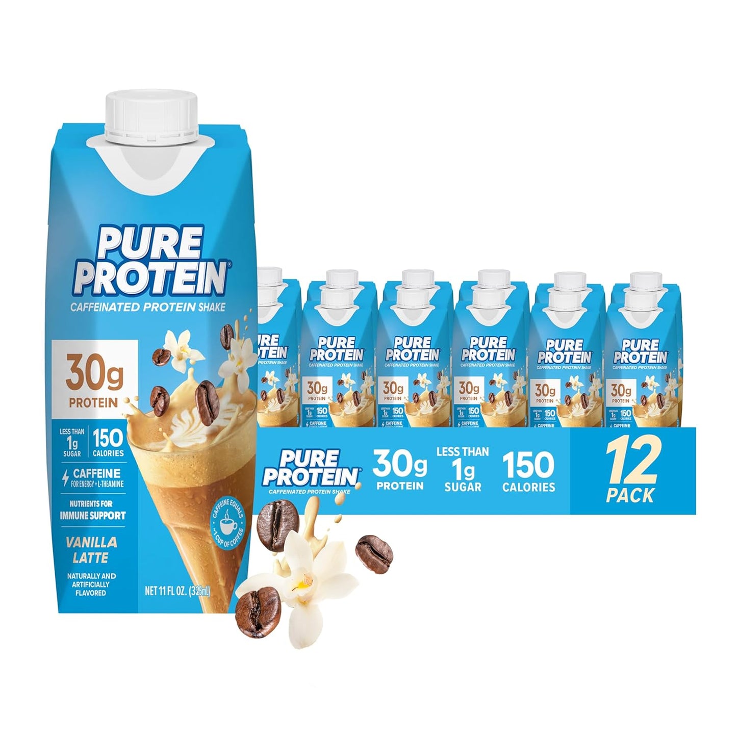 Pure Protein Chocolate Protein Shake, 30g Complete Protein, Ready to Drink and Keto-Friendly, Vitamins A, C, D, and E plus Zinc to Support Immune Health, 11oz Bottles, 12 Pack | Ready to Drink and Keto-Friendly, Vitamins A, C, D, and E plus Zinc to Suppor